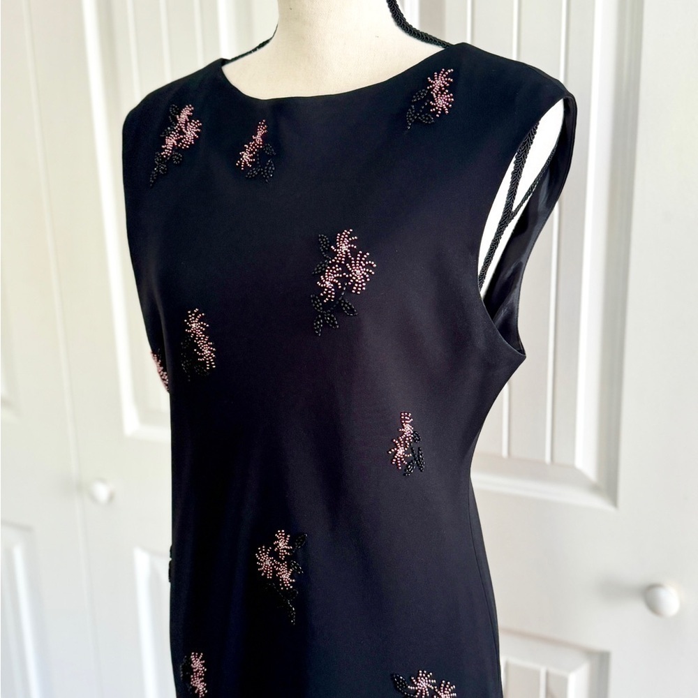 EVAN PICONE Black Floral Beaded Sheath Dress 14 Cocktail Wedding Guest - Picture 9 of 15